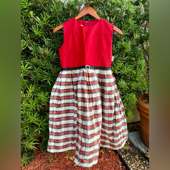 Marco & Lizzy 100% silk/tule Red & plaid, sleeveless dress. NWT Sz 14 paid $200. - Picture 1 of 10